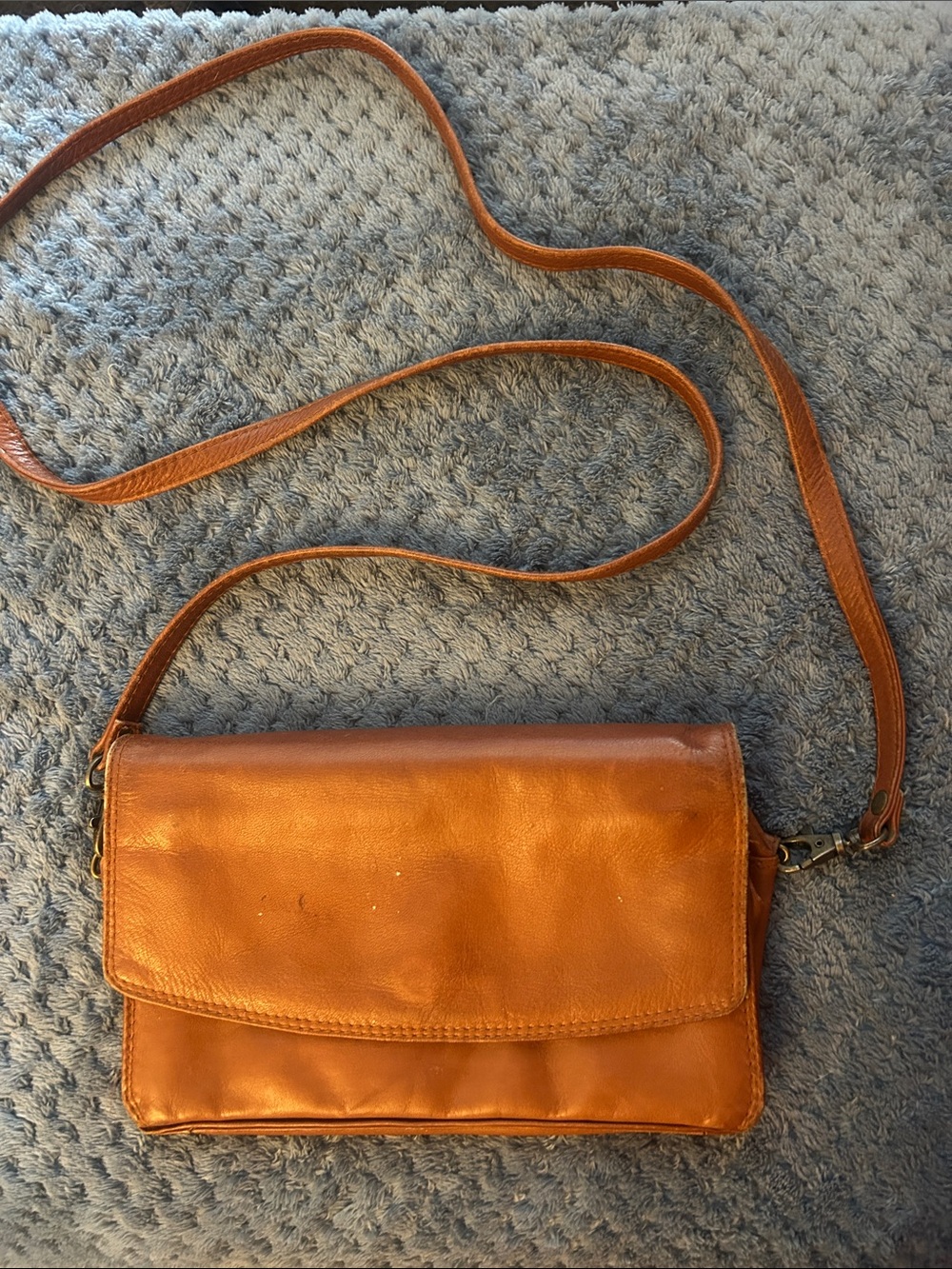 Leather Flap Crossbody Bag in Cognac Brown